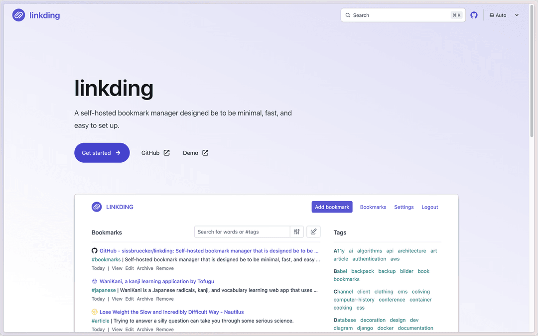 Linkding - Self-hosted Bookmark Manager solution