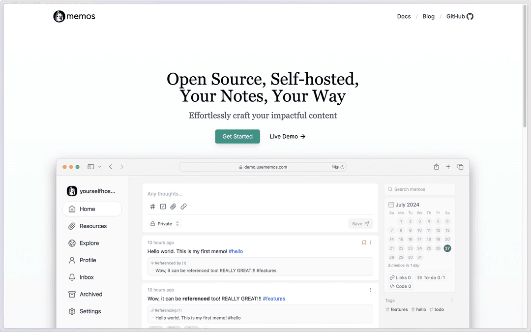 Memos - Self-hosted Note Taking solution