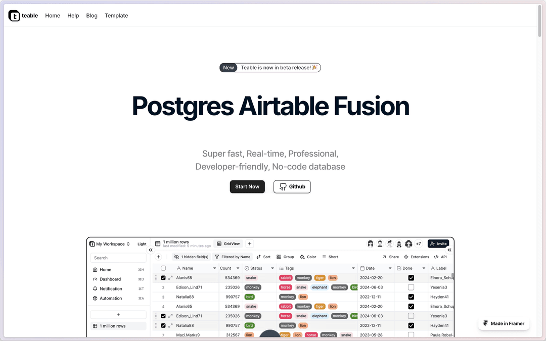 Teable - Self-hosted Database solution