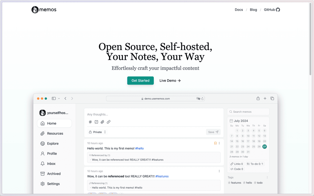 Self Host Memos - Privacy first notes